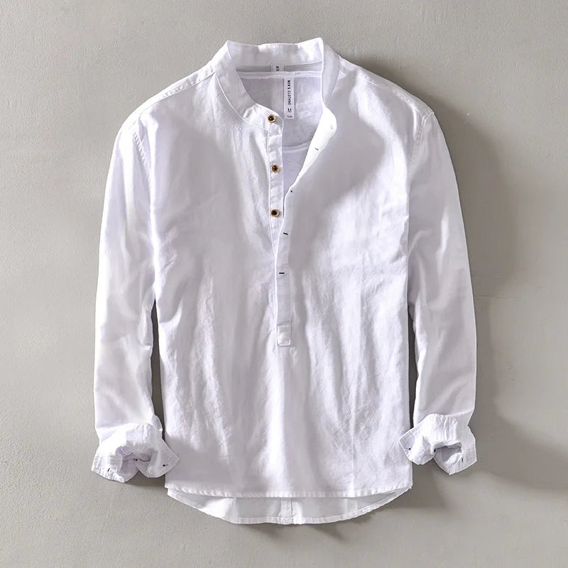 "Aria Serenata" – Linen Stand Collar Shirt By Enzo Bellari®