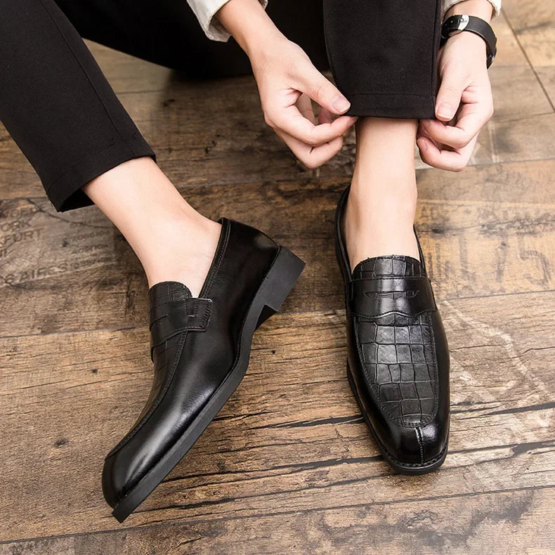 "Luna Dorata" – Crocodile Pattern Leather Loafers By Enzo Bellari®