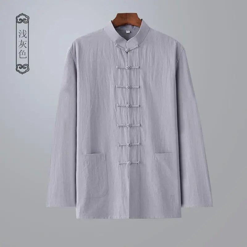 "Luna Dorata" – Vintage Stand Collar Linen Shirt By Enzo Bellari®