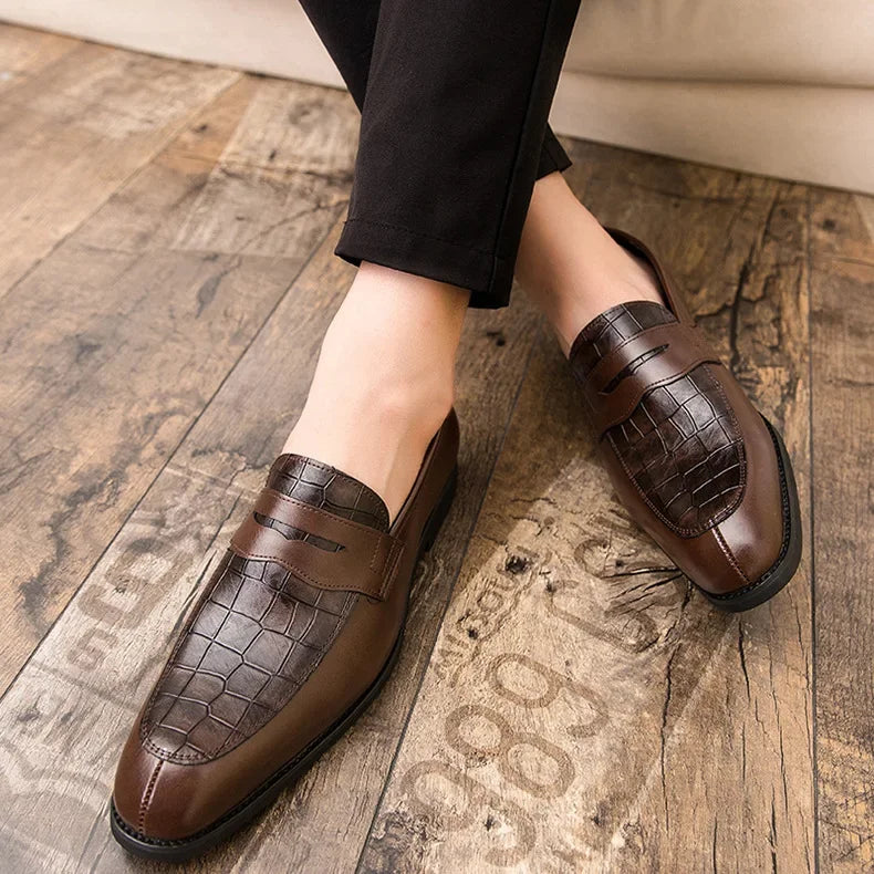 "Luna Dorata" – Crocodile Pattern Leather Loafers By Enzo Bellari®