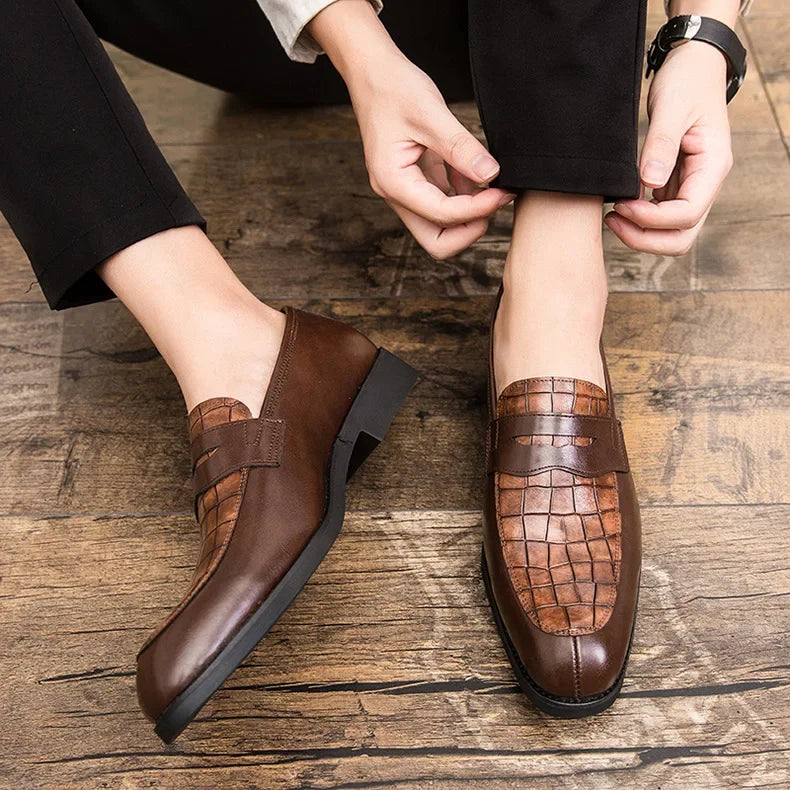 "Luna Dorata" – Crocodile Pattern Leather Loafers By Enzo Bellari®