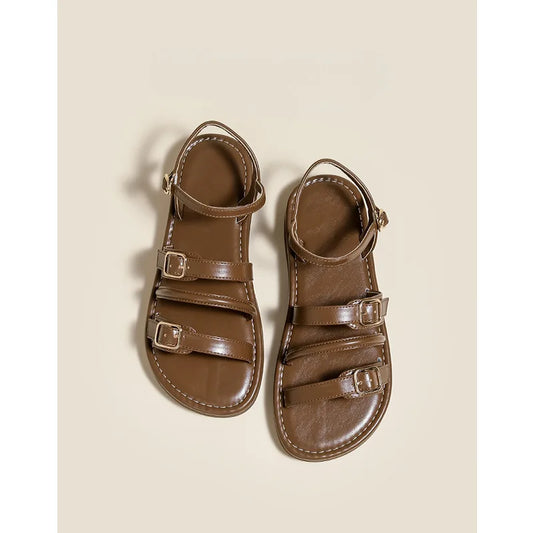 "Lusso Elegante" – Leather Low-Heeled Sandals By Enzo Bellari®