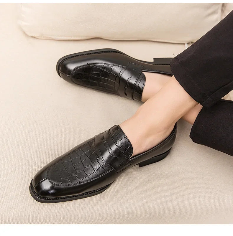 "Luna Dorata" – Crocodile Pattern Leather Loafers By Enzo Bellari®