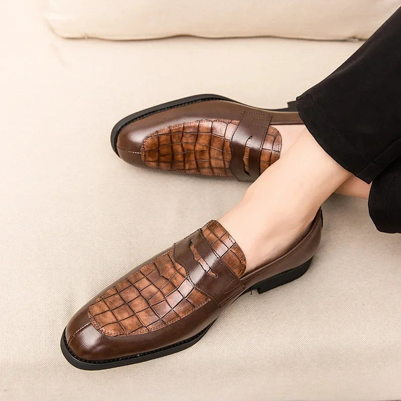 "Luna Dorata" – Crocodile Pattern Leather Loafers By Enzo Bellari®