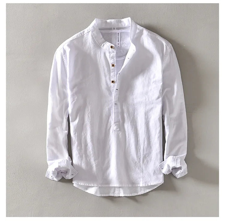 "Aria Serenata" – Linen Stand Collar Shirt By Enzo Bellari®