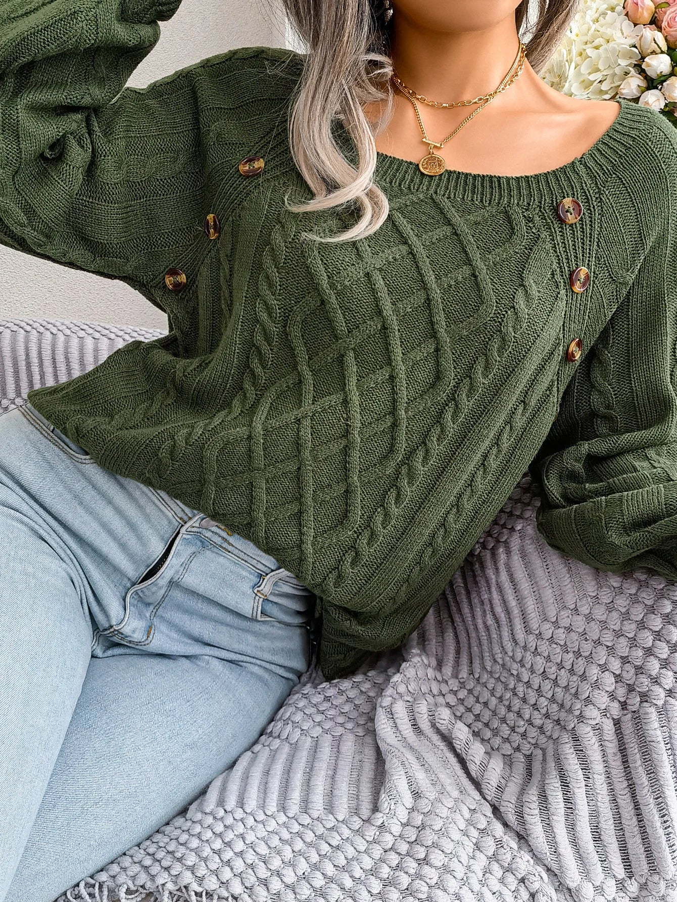 "Alma Bella" – Square Collar Knitted Sweater By Enzo Bellari®