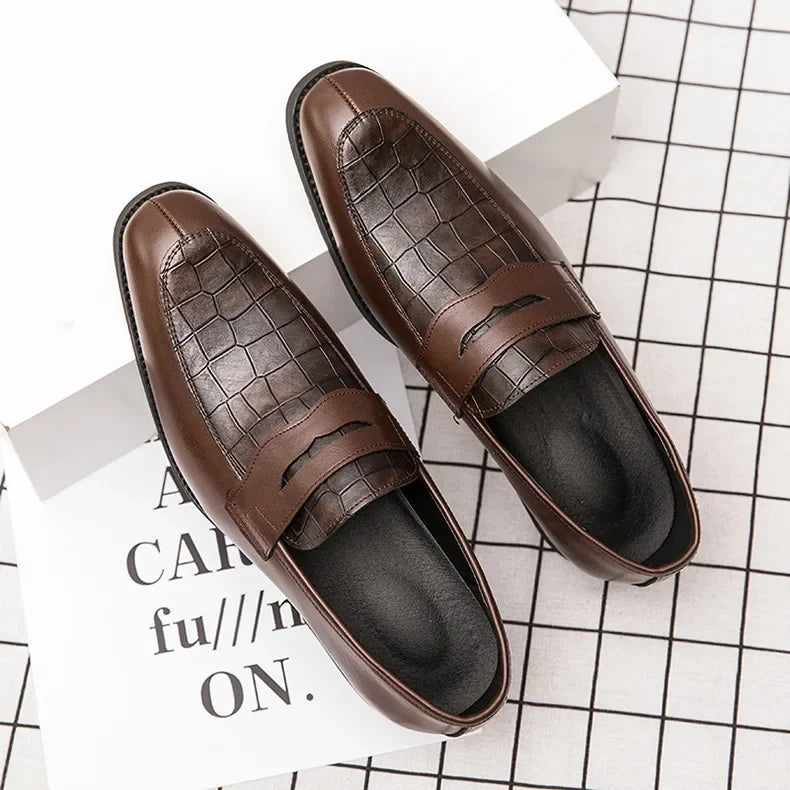 "Luna Dorata" – Crocodile Pattern Leather Loafers By Enzo Bellari®