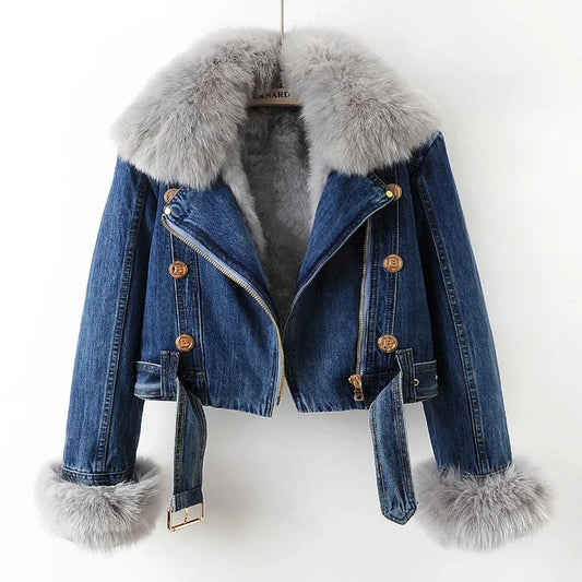 "Pelliccia Scura" – Denim Fox Fur Jacket By Enzo Bellari®
