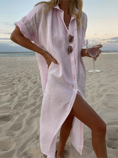 "Sole Calmo" – Cotton Linen Shirt Dress By Enzo Bellari®
