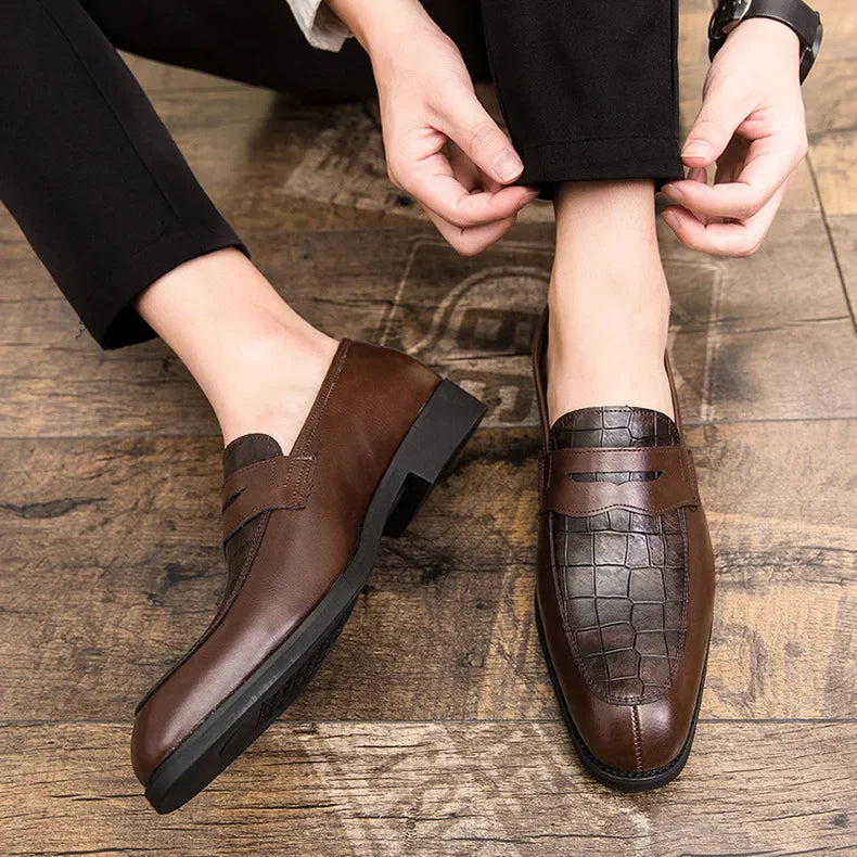 "Luna Dorata" – Crocodile Pattern Leather Loafers By Enzo Bellari®