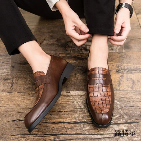 "Luna Dorata" – Crocodile Pattern Leather Loafers By Enzo Bellari®