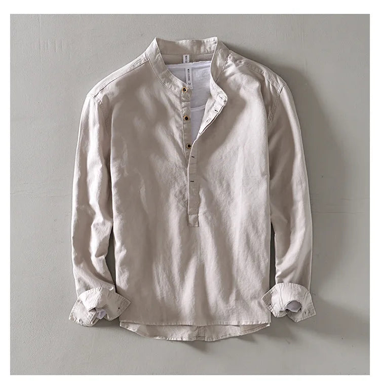 "Aria Serenata" – Linen Stand Collar Shirt By Enzo Bellari®