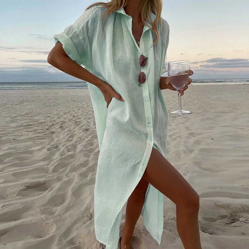 "Sole Calmo" – Cotton Linen Shirt Dress By Enzo Bellari®