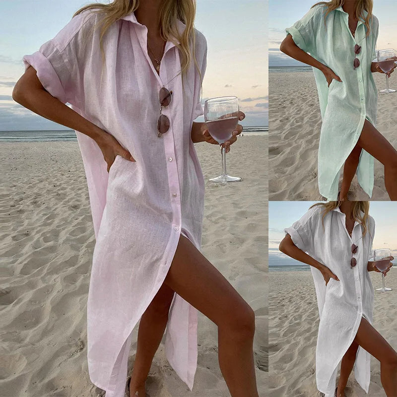 "Sole Calmo" – Cotton Linen Shirt Dress By Enzo Bellari®