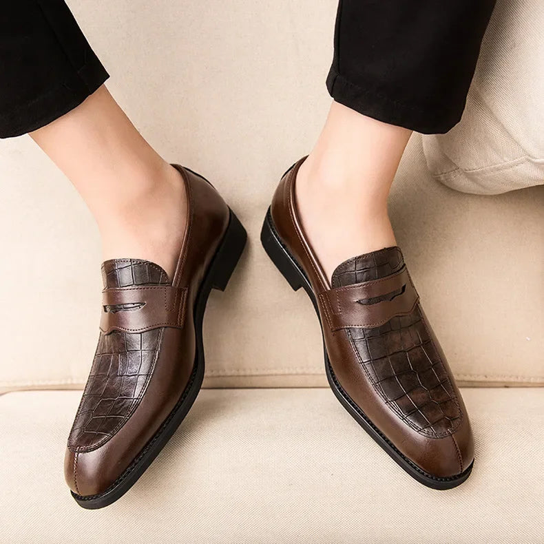 "Luna Dorata" – Crocodile Pattern Leather Loafers By Enzo Bellari®