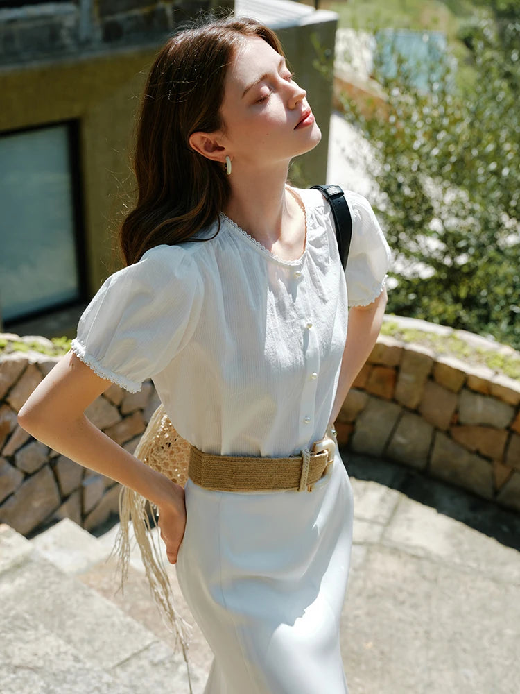 "La Pizzo" – Lace Puff Sleeve Blouse By Enzo Bellari®