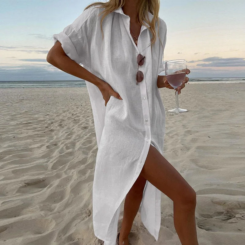 "Sole Calmo" – Cotton Linen Shirt Dress By Enzo Bellari®