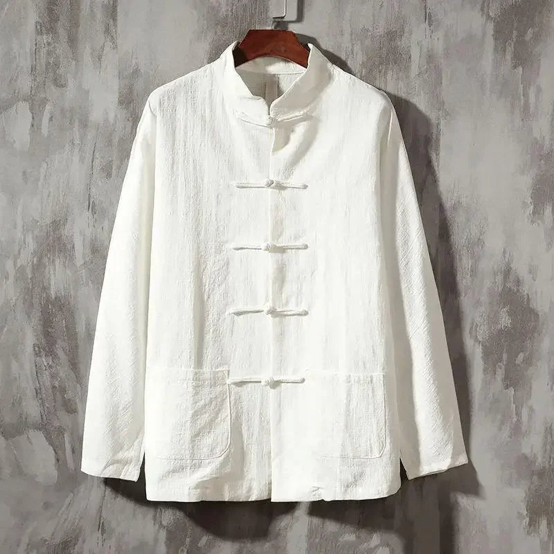 "Luna Dorata" – Vintage Stand Collar Linen Shirt By Enzo Bellari®
