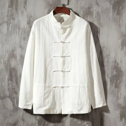 "Luna Dorata" – Vintage Stand Collar Linen Shirt By Enzo Bellari®