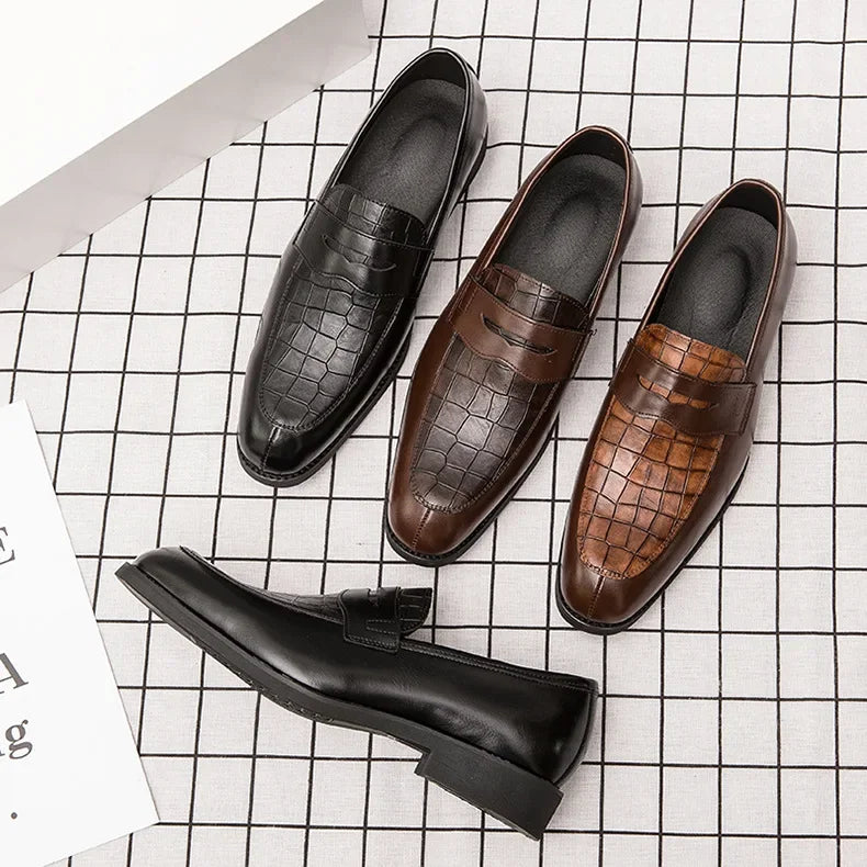 "Luna Dorata" – Crocodile Pattern Leather Loafers By Enzo Bellari®