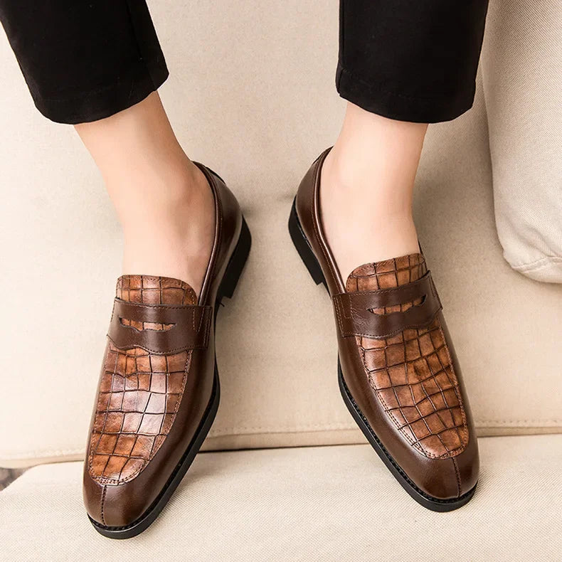 "Luna Dorata" – Crocodile Pattern Leather Loafers By Enzo Bellari®