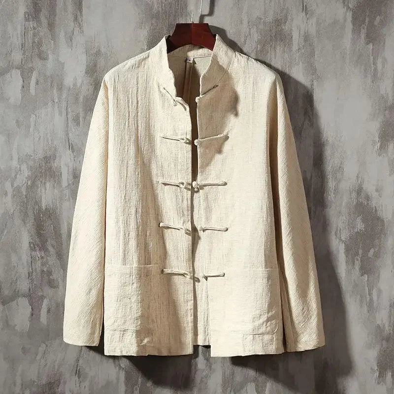 "Luna Dorata" – Vintage Stand Collar Linen Shirt By Enzo Bellari®