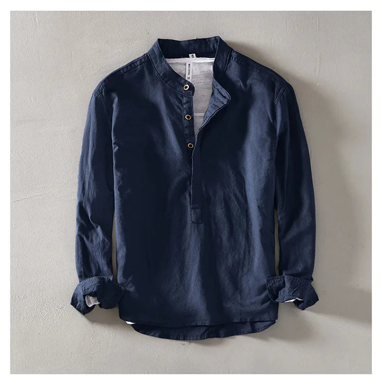 "Aria Serenata" – Linen Stand Collar Shirt By Enzo Bellari®