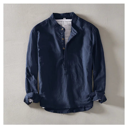 "Aria Serenata" – Linen Stand Collar Shirt By Enzo Bellari®